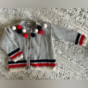 Il Gufo gray wool cardigan with pom-poms